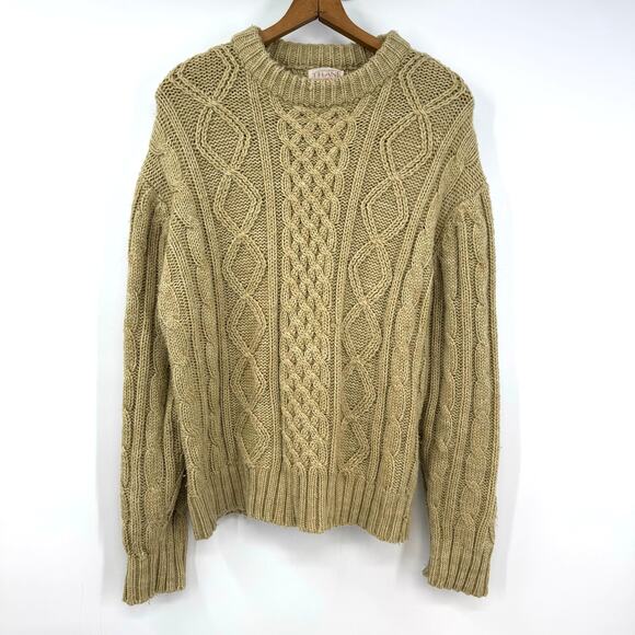 VTG Thane Fisherman Sweater Mens M Tan Cable Knit Chunky Pullover WEAR - Picture 1 of 7